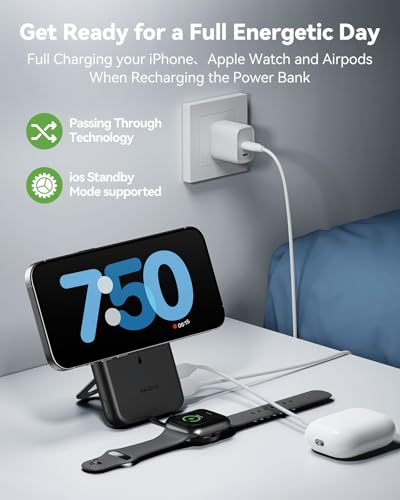 Magnetic Portable Charger for iPhone and Apple Watch, 10000mAh Power Bank