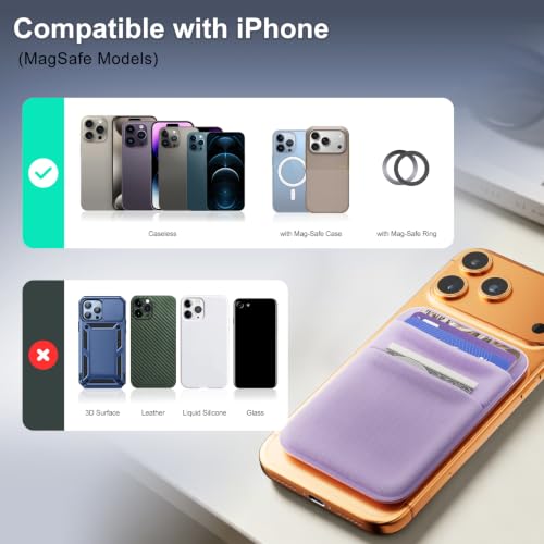 SHANSHUI Wallet for Magsafe, Stretchy Magnetic Phone Wallet Card Holder for Back of Phone Pocket Comaptible for iPhone & Most Smartphone (Light Purple - color: Light Purple