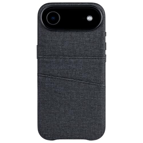 Dockem Card Case for iPhone 17 Air with Magnetic Mounting Plate, Camera Control Button, Wallet with 2 Holder Slots: M2 Luxe Canvas-Style Synthetic Leather (Charcoal Black) - color: Charcoal black, size: 17 Air