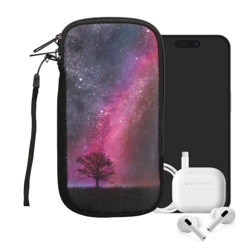 kwmobile Neoprene Sleeve for Smartphone Size XXL - 7" - Shock Absorbing Pouch Case - Protective Phone Bag - Cosmic Nature Dark Pink/Dark Blue/Black - style: Cosmic Nature 08-17-01