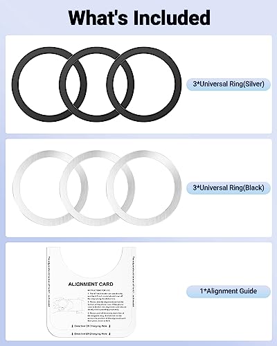 KALAPOP Magnetic Wireless Charging Magsafe Ring-6 PCS,Ultra-Thin(0.4mm) Magsafe Sticker,Compatible with iPhone 17/Air/16/15/14/13 Series,Samsung Galaxy,Google Pixel,Magsafe Accessories-3Black&3Silver - color: Black&silver 6pcs