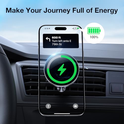 Coolpow Magsafe Car Mount Charger, Magnetic Wireless Car Charger for iPhone - color: Black