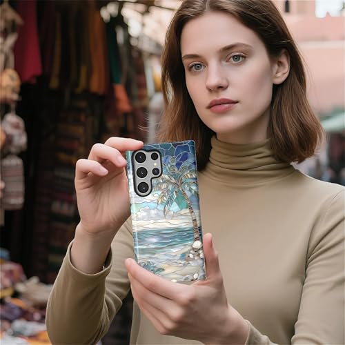 Case for Samsung Galaxy S23 Ultra,Anti-Scratch Full-Body Cover Shockproof Slim Design Case,PC Hard Shell & Silicone Inner Bumper -Beach Palm Tree - color: Beach Palm Tree, size: Galaxy S23 Ultra