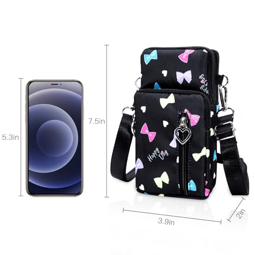 BIAOTIE Lightweight Small Crossbody bags Cell Phone Purses Travel Pouch Shoulder Bag for Women - color: Black Bow