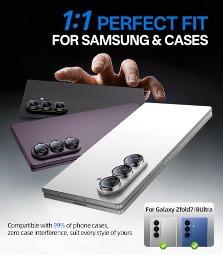 HelloDeere for Samsung Galaxy Z Fold 8 Ultra Camera Lens Protector, Military-Grade 9H+ Tempered Glass AR Optical Tech HD Anti-Glare Anti-Scratch Metal Individual Ring Easy Install Case Friendly Silver - color: Z Fold 8 Ultra/Z Fold 7 (Silver)