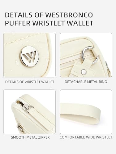WESTBRONCO Wristlet Wallets for Women – RFID Blocking Quilted Nylon Phone Wallet, Card Holder Purse for Travel & Everyday Use - color: Beige