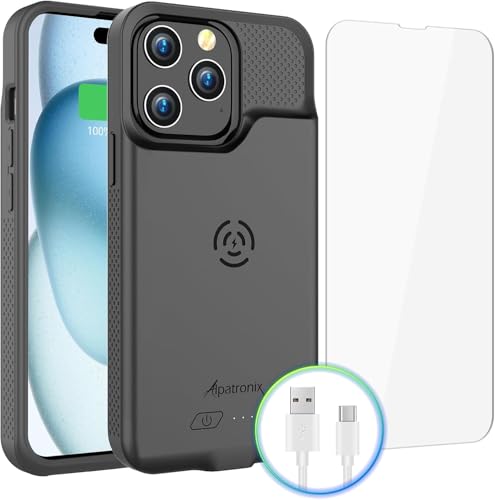 Alpatronix Battery Case for iPhone 15 Pro & 15, Portable Strong Slim Protective Extended Charger Cover, 15W Fast Charging, 7000mAh Wireless Charging Case, Apple Pay, CarPlay (BX15) –Dark Black - size: iPhone 15 / iPhone 15 Pro