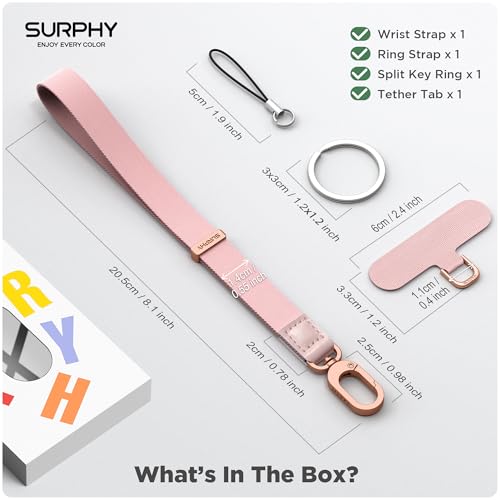 SURPHY Phone Wrist Strap, Keychain Wristlet, Wrist Lanyard with Tether Tab - color: Pink