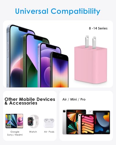 AISNI Fast Charger for iPhone 14 13 with 10 Ft iPhone Charger Cable - color: Light Pink, size: 10ft
