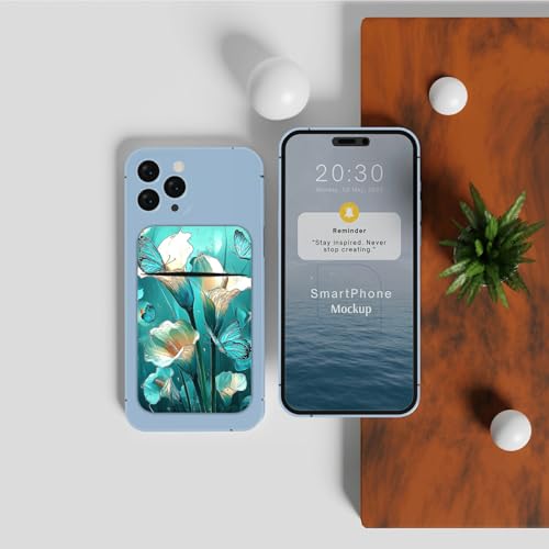 Phone Credit Card Holder Stick on, Cell Phone Pocket Self Adhesive Stretchy Stick on Wallet ID Credit Card Case Pouch Sleeve with Flap for All Smartphones, Blue Lily - color: Blue Lily