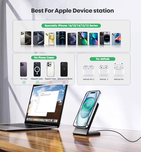 TXXTOL Magnetic Wireless Charger iPhone Stand 15W Fast Mag-Safe Charger for iPhone 16/15/14/13/12 Series Apple Magnet Wireless Charging Station - color: 1Pack Dark