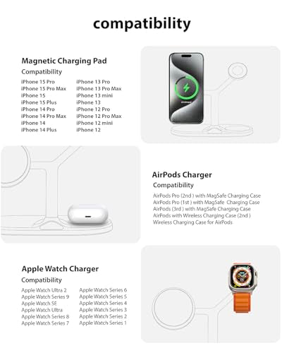 3 in 1 Wireless Charging Station for Apple Devices with MagSafe - color: Black, size: Adapter not included