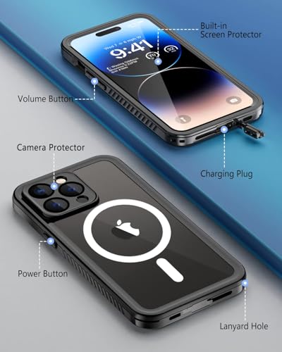 Beeasy for iPhone 14 Pro Waterproof Case with Magsafe IP68 Underwater Military Grade, Phone Case with Shockproof, Dustproof, Rugged 360 Full Body Protection Cover with Built-in Screen Protector Black - size: iPhone 14 Pro (6.1")