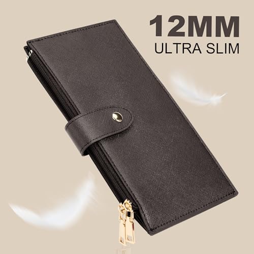 Travelambo RFID Wallet Women Large Size Bifold Multi Card Wallet Case with Zipper Pocke Credit Card Holder for Women - color: Coffee
