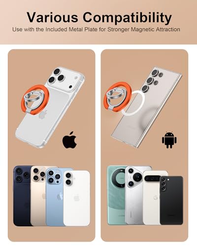 iPhone 17Pro Max MagSafe Grip Stand, Dual-Sided Magnetic Finger Loop Holder - color: Orange