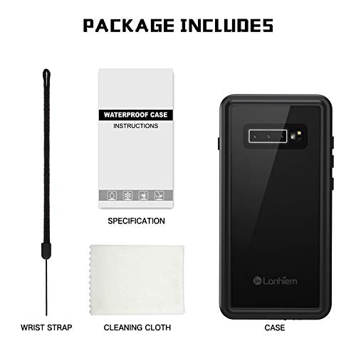 Lanhiem for Samsung Galaxy S10+ Plus Case, IP68 Waterproof Dustproof Case with Built-in Screen Protector, Rugged Full Body Shockproof Protective Cover for Galaxy S10 Plus (Black/Clear)