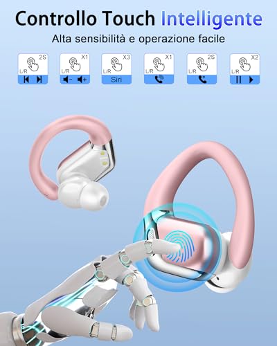 Wireless Earbuds, Bluetooth 5.4 Headphones Sport, 50H Deep Bass Sound Over Ear Buds with 4 ENC Noise Cancelling Mic, Dual LED Display, IP7 Waterproof Earphones with Earhook for Workout/Running/Gym - color: Pinkish-white
