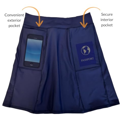 BANDI Pocketed Skirt - Women's Everyday Skirt with Pockets, UPF 50, 4-Way Stretch, Lightweight, Wrinkle-Free – Made in USA - color: Navy, size: X-Large