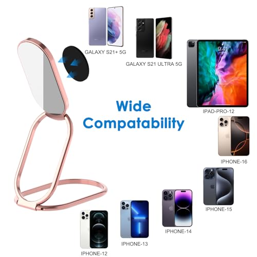 Phone Holder Foldable Phone Stand Phone Ring Holder Finger Kickstand 360° Rotation Cell Phone Stand Metal Phone Grip for Magnetic Car Mount Sticky Phone Grip Compatible with Most Smartphones - color: Rose Gold