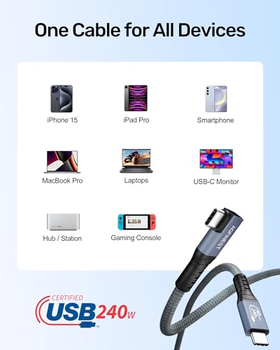 USB C Monitor Display Cable 1.6ft, 240W USB4 / Thunderbolt 4 Cable, 8K@60Hz 4K@144Hz HDR Video, 40Gbps Data & PD 3.1 Charging for MacBook M1/M2, Mac mini, SSD, Dock - size: 1.6 FT