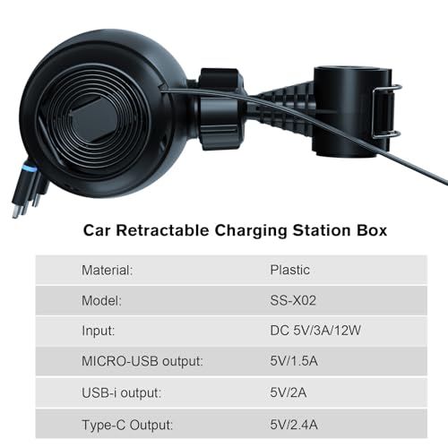 MAGJIEYX Multi Retractable Car Charger Station, Headrest 3 in 1 Charging Box Share Ride Dock for Backseat with Fast 38W Charger Adapter for All Phones|iPhone17/16/15/14|Samsung|iPad|Android - color: Gunmetal Gray