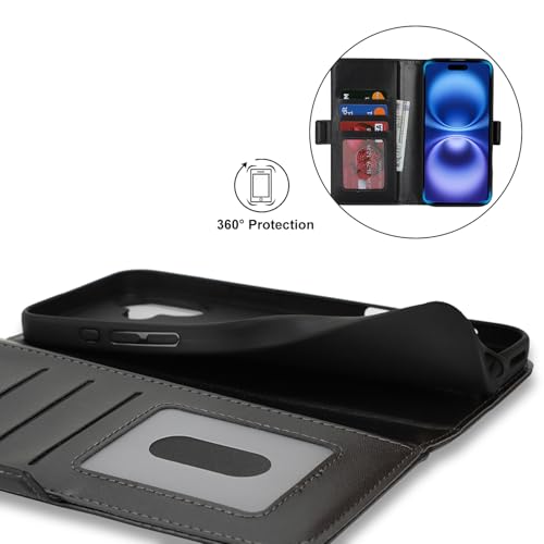 Havaya for iPhone 16 case Wallet with Card Holder Zipper for Women Men PU Leather Flip Folio Credit Card Slots Stand Shockproof Phone Cover(6.1")-Black - color: Black-A