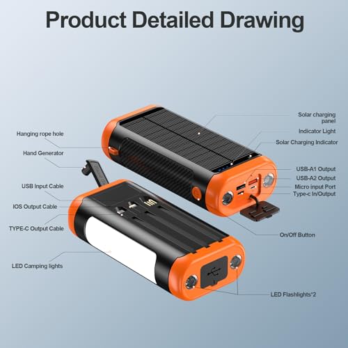 Solar Power Bank Portable Charger 66800mAh Battery Pack for Camping - color: Orange