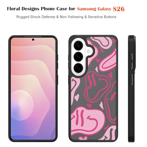 for Samsung Galaxy S26 5G Case: Cute Flowers Floral Design for Girls Women Translucent Matte Slim Soft TPU Bumper Shockproof Silicone Cell Phone Cover (Fun Smiley) - color: Smiley