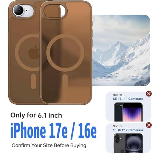 Eastinbox Magnetic iPhone 17e & 16e Case, Matte Protective Case, Brown | Shockproof, Compatible with MagSafe, Military-Grade Protection, Anti-Yellowing, Phone Case for iPhone 17 e/16 e 6.1" - color: Brown