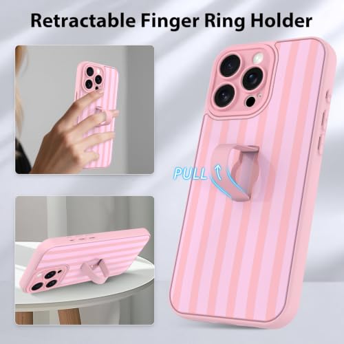 KANGHAR Compatible with iPhone 15 Pro Max Case Stripes Pattern -Pink | Silicone Cute, Wristband Kickstand Camera Protection Soft Slim Cover for Girls Women - color: Pink-Stripes, size: iPhone 15 Pro Max