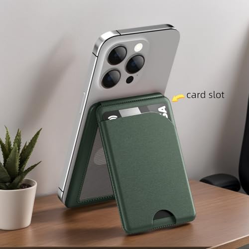 Magnetic Wallet for Mag-Safe with Adjustable Stand, 5 Card Holder, RFID Blocking,Upgraded Leather Card Holder Wallets Compatible with iPhone 17 16 15 14 13 12 Series - color: green folding support