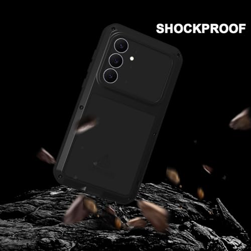 LOVE MEI Military Rugged Case for Samsung Galaxy S25 FE 5G, with Tempered Glass Screen Protector, Shockproof Dustproof Scratch Proof Hybrid Metal and Silicone Gel Heavy Duty Full Body Cover (Black) - color: Black