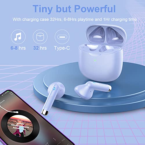 Wireless Earbuds, Bluetooth 5.4 Headphones in Ear with Noise Cancelling Mic - color: Purple