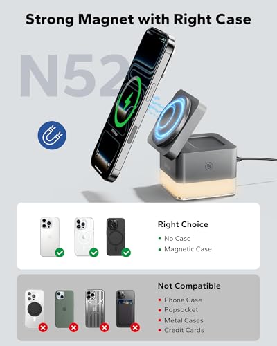 KPON for iPhone Nightstand Charging Station, 3in1 Wireless Charger Stand - color: Gray