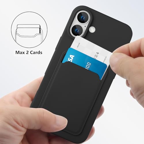MZELQ Compatible with iPhone 16 Case Card Holder -Black | Wallet Cover,Camera Protection + Screen Protector Soft Card Slot Phone Case - color: Black, size: iPhone 16