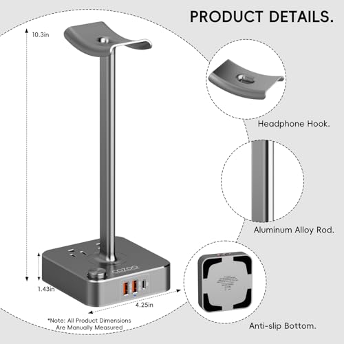 cozoo Headphone Stand with Charger, USB C, Gifts for Gamers Men, Gray - color: Gray