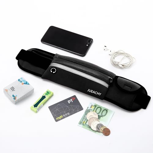 Jueachy Running Belts for Women Waterproof Fanny Pack Running Waist Pouch Phone holder Adjustable Sports Money Belt with Headphone Port - color: Black