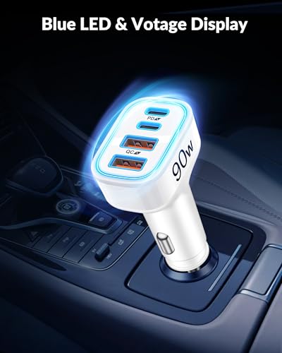 90W 4-Port USB C Super Fast Car Charger for iPhone Duo/18 Pro Max/18/17/16 - color: White