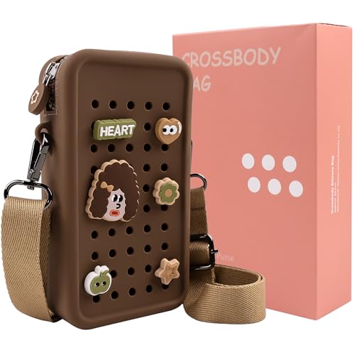 Candy Small Crossbody Bag with Wide Shoulder Strap and Larger Holes for Charms – Adjustable, Stylish, and Comfortable Everyday Bag (Brown) - color: Brown(updated)
