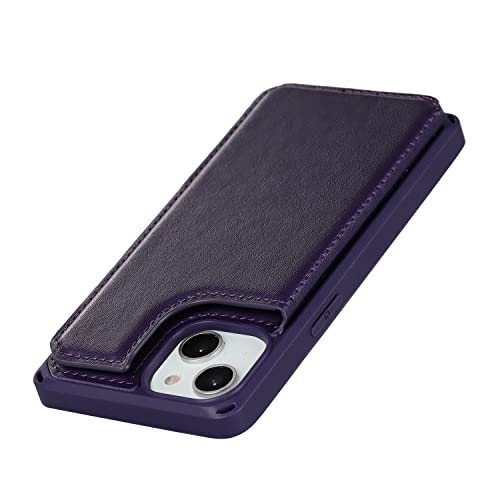 Cavor for iPhone 14 Wallet Case with Card Holder for Women, Dark Purple - color: C-Dark purple