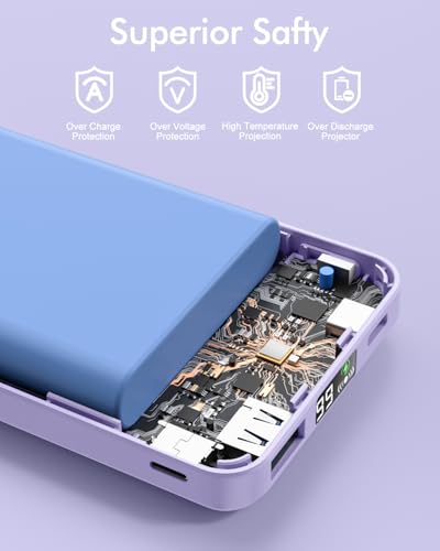 podoru for MagSafe Power Bank 10000 mAh, Foldable Magnetic Portable Charger - color: Light Purple