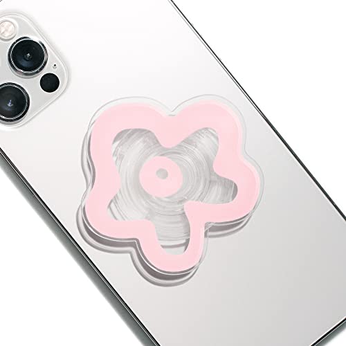 OnTheGrip Cute Transparent Daisy Flower Shape Design Mobile Phone Grip Multi Functional Collapsible Stand Holder for Smartphone Tablet Cell Phone Accessory (Pink)