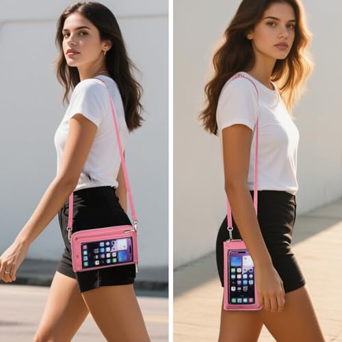 GOIACII Phone Purse Crossbody Bags for Women Small Travel Wallet Touch Screen RFID Blocking - color: A09 Fuchsia