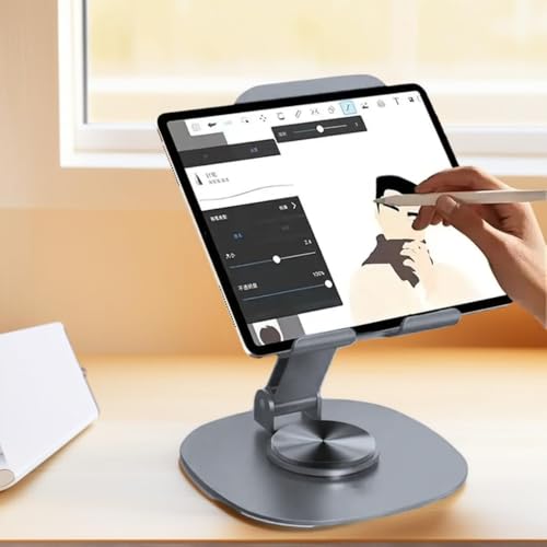 Adjustable Phone Stand for Desk 360 Rotating Foldable Cell Phone Holder Desktop Portable Cellphone Stand, Office Desk Accessories Compatible for iPhone 16 15 14 13 Pro Max, Smartphones, iPad (Grey)