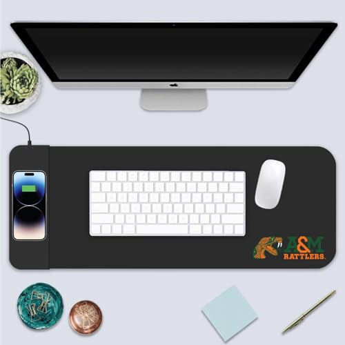 OTM Essentials Florida A&M University Classic Wireless Charging Cloth Desk Mat, Durable Office Supplies, Non-Slip Base, Quick Charging Wireless Desk Pad, Black - size: Classic- Charging, style: Florida A&M University