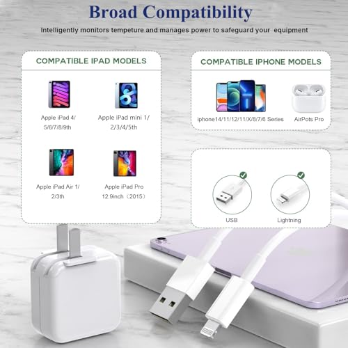 2Pack iPad Charger, 10FT Fast Charger iPad Cord with 12W USB Wall Charger - size: 2Pack 10FT