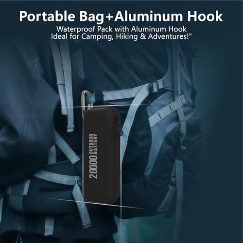 20,000mAh Rugged Power Bank with Fast Charge USB-C PD, IP68 Waterproof Shockproof, Includes 420lm Bright Camping Lantern, Tactical Outdoor Charger for Hiking Camping Survival Emergency(Black) - color: Black