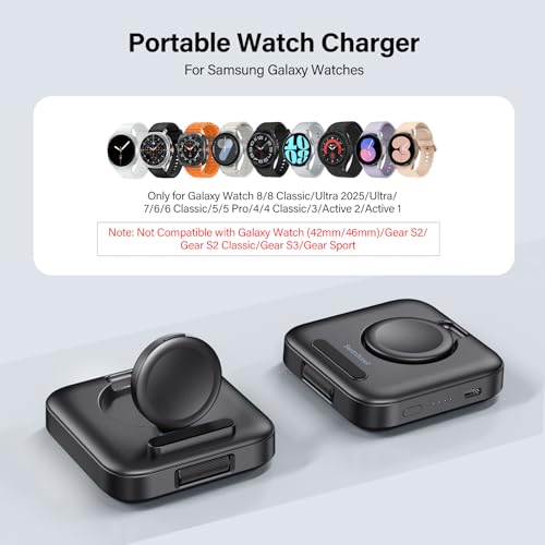 Portable Charger for Samsung Watch 8/Ultra/7/6, 1800mAh Charger for Travel - color: Tech Grey