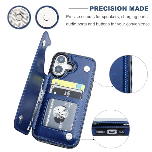 ONETOP for iPhone 17 Wallet Case with Credit Card Holder,Blue | Kickstand,ID/Cash Holder,Case Wallet with Card Slots,Double Magnetic Clasp,Durable PU Leather Shockproof Cover for Women Men - color: Blue
