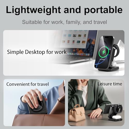 Foldable Wireless Charging Station, Black, with 30W Adapter